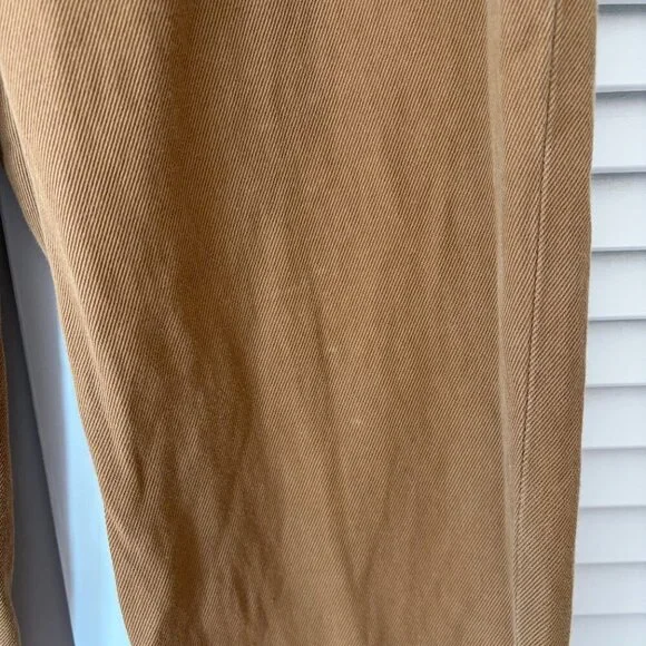 King & Tuckfield men's Tan Tab trousers 29 linen cotton toffee pleated *flaws*